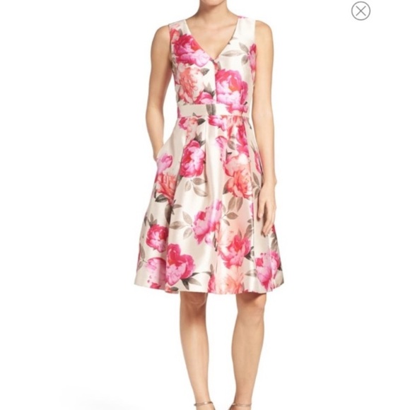 Eliza J Floral Mikado Floral Fit & Flare Dress Size 8 Rose Romantic Feminine - Picture 7 of 16